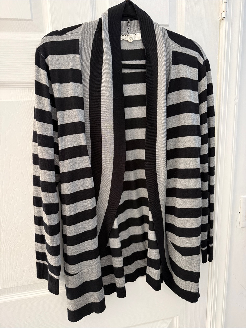 Striped Open-Front Cardigan - Black & Light Gray